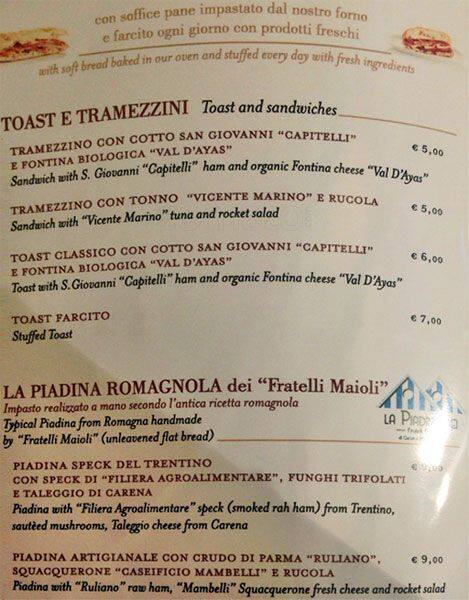 Menu di Eataly 