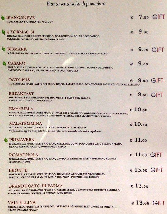 Menu di Eataly 