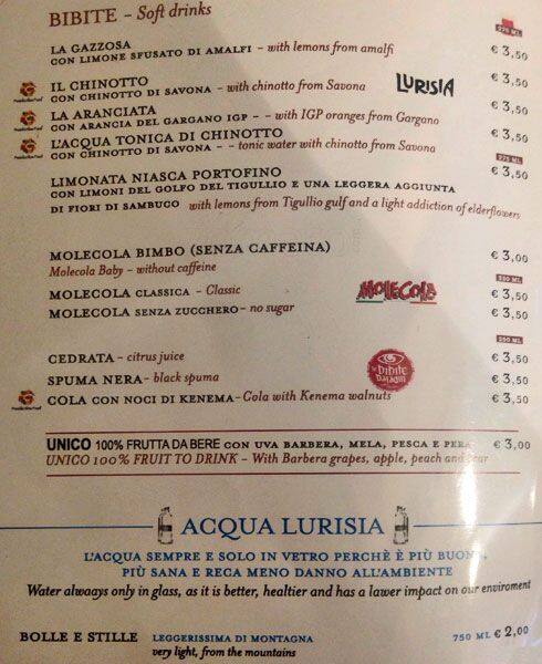 Menu di Eataly 