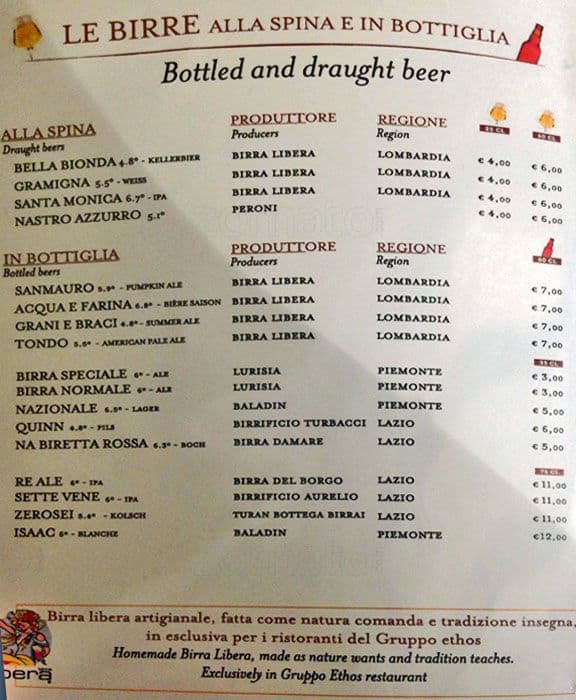 Menu di Eataly 