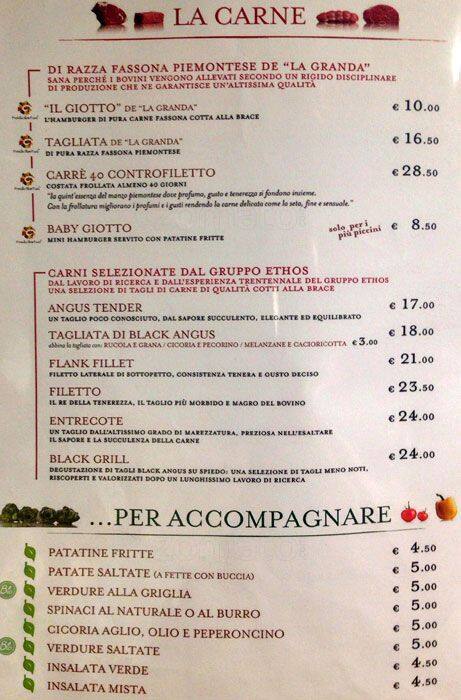 Menu di Eataly 