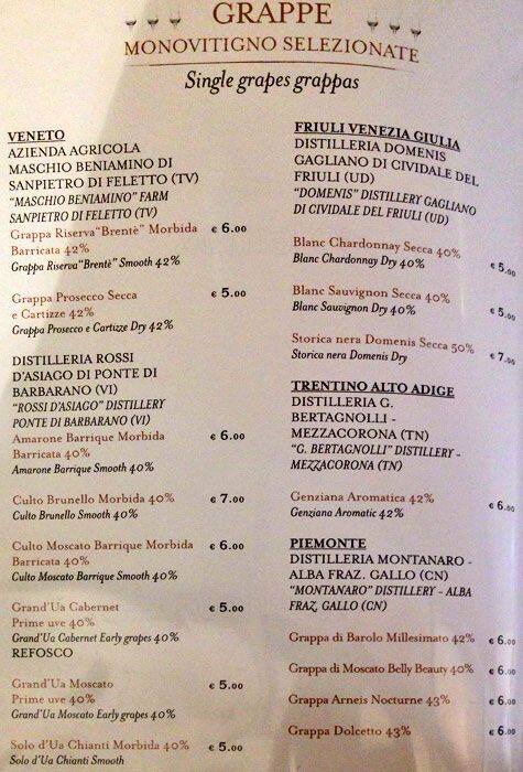 Menu di Eataly 