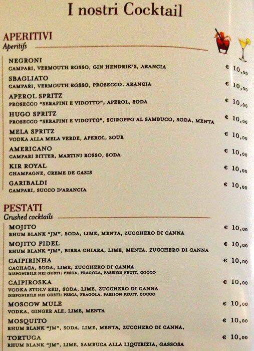 Menu di Eataly 