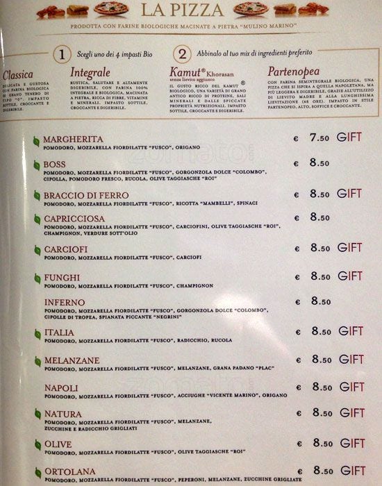 Menu di Eataly 