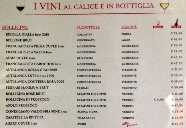 Menu di Eataly 