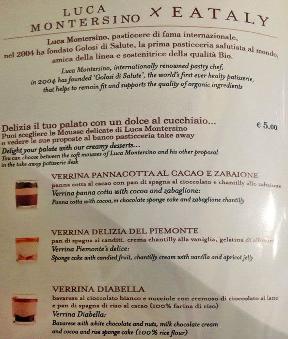 Menu di Eataly 