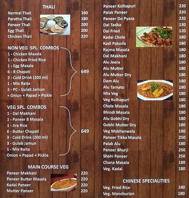 Menu at Golden Chimney, Mumbai
