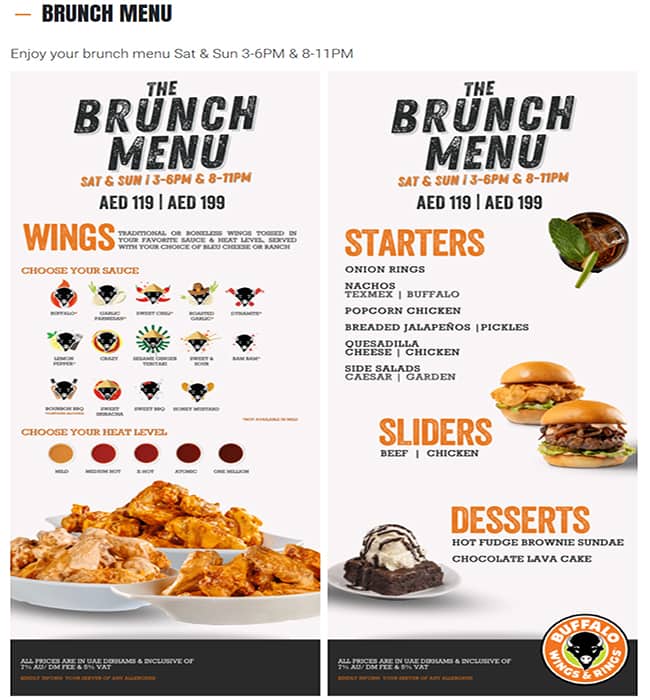 Menu of Buffalo Wings & Rings, Jumeirah Lake Towers (JLT), Dubai