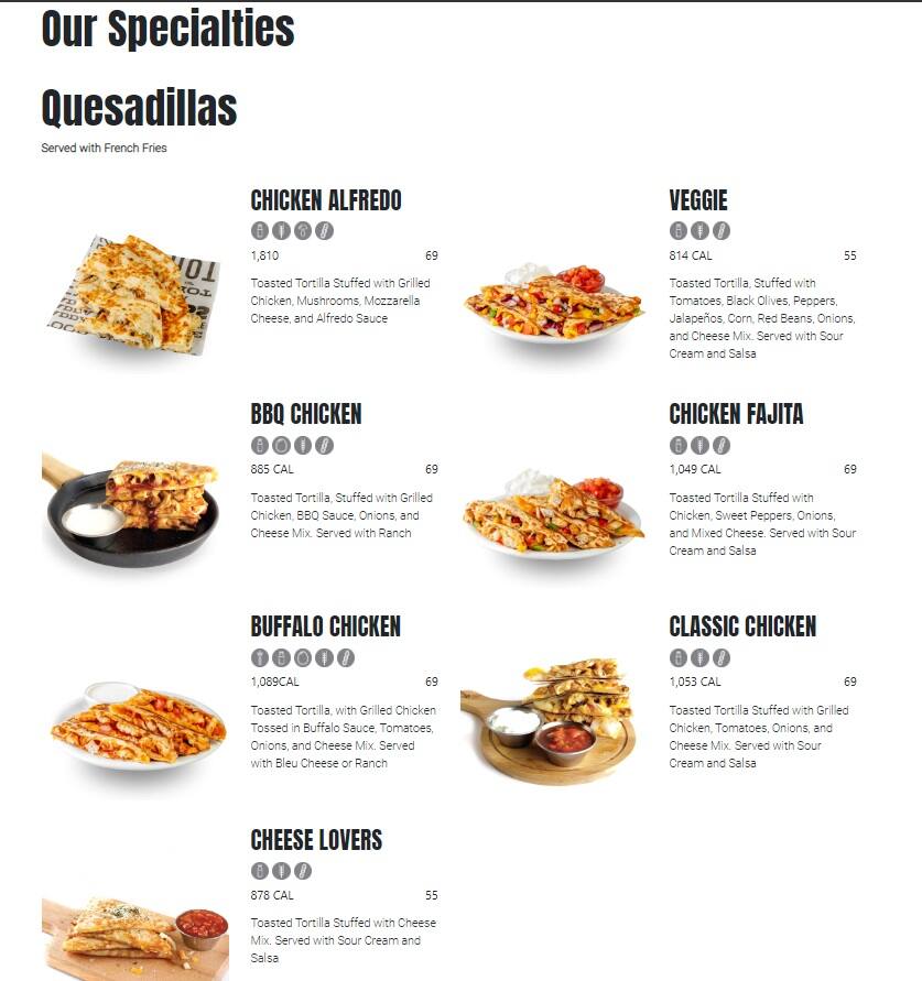 Menu of Buffalo Wings Rings DIFC Dubai