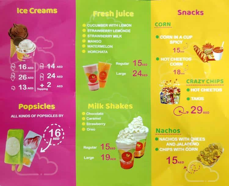 Menu Of La Michoacana Plus, Deira City Centre Area, Dubai