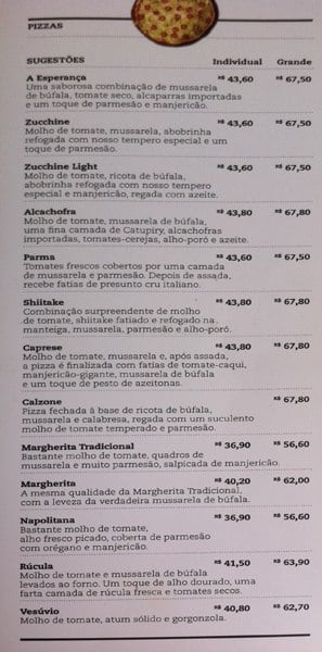 A Esperança cardápio