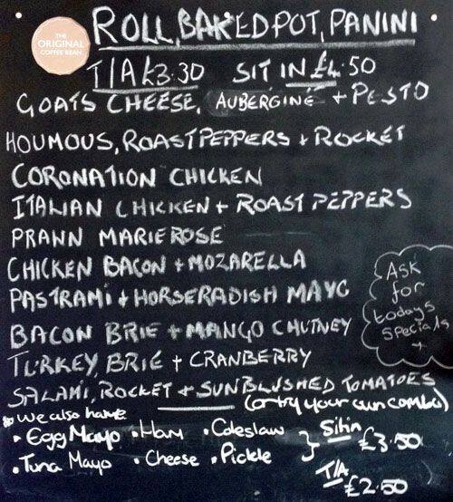 The Original Coffee Bean Menu, Menu for The Original Coffee Bean