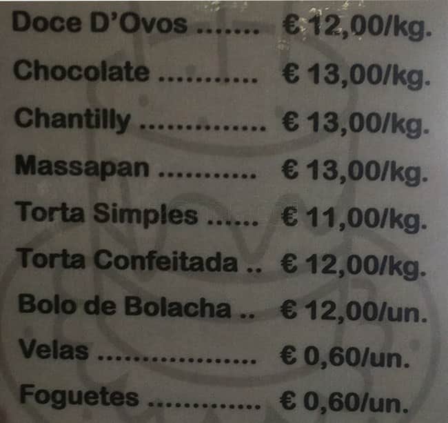 Menu at Corinto restaurant, Lisbon