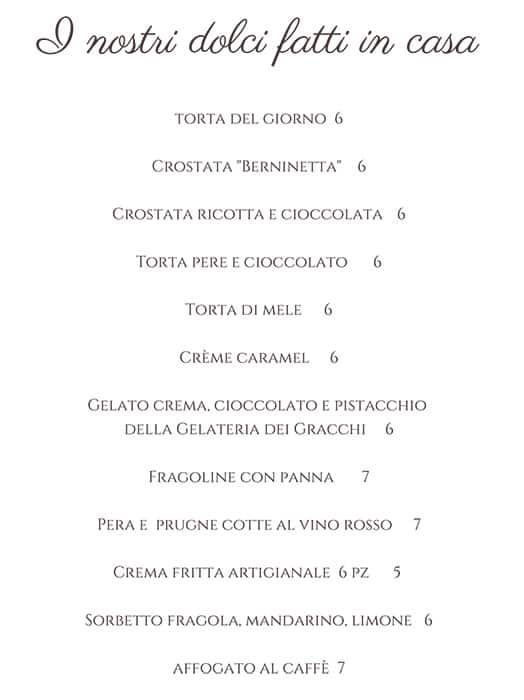 Menu di Berninetta 