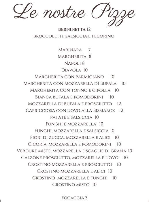 Menu di Berninetta 