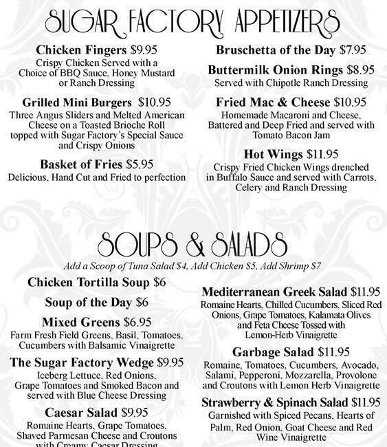sugar factory menu sugar factory menu