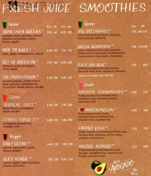 Juice Generation Menu, Menu for Juice Generation, Chelsea, Manhattan