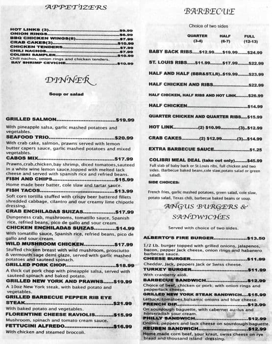 Colibri Grill Cafe Menu, Menu for Colibri Grill Cafe