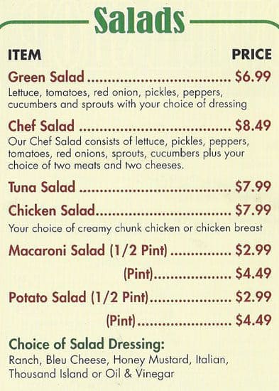 Menu at Mr. Pickle's, San Francisco