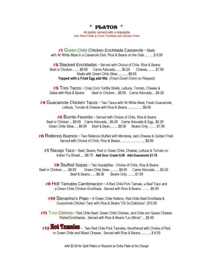 Menu at Hot Tamales restaurant, Rio Rancho, Rio Rancho Dr SE