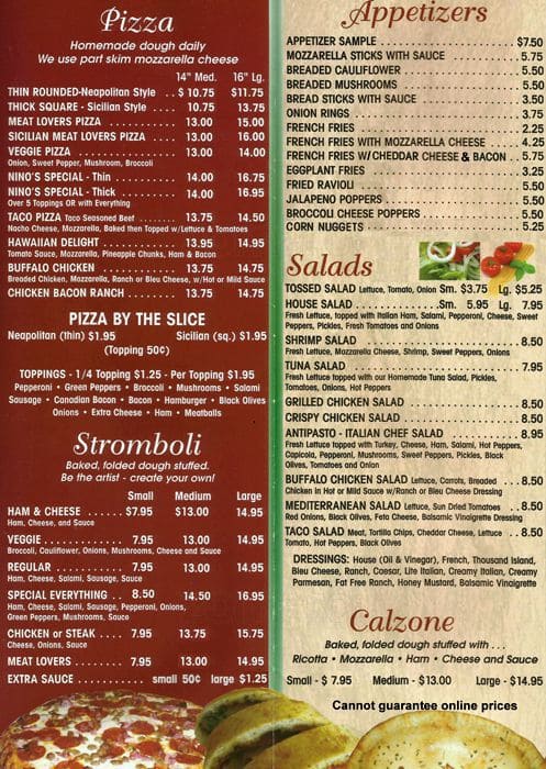 Menu at Nino's New York Style Pizza pizzeria, Tower City