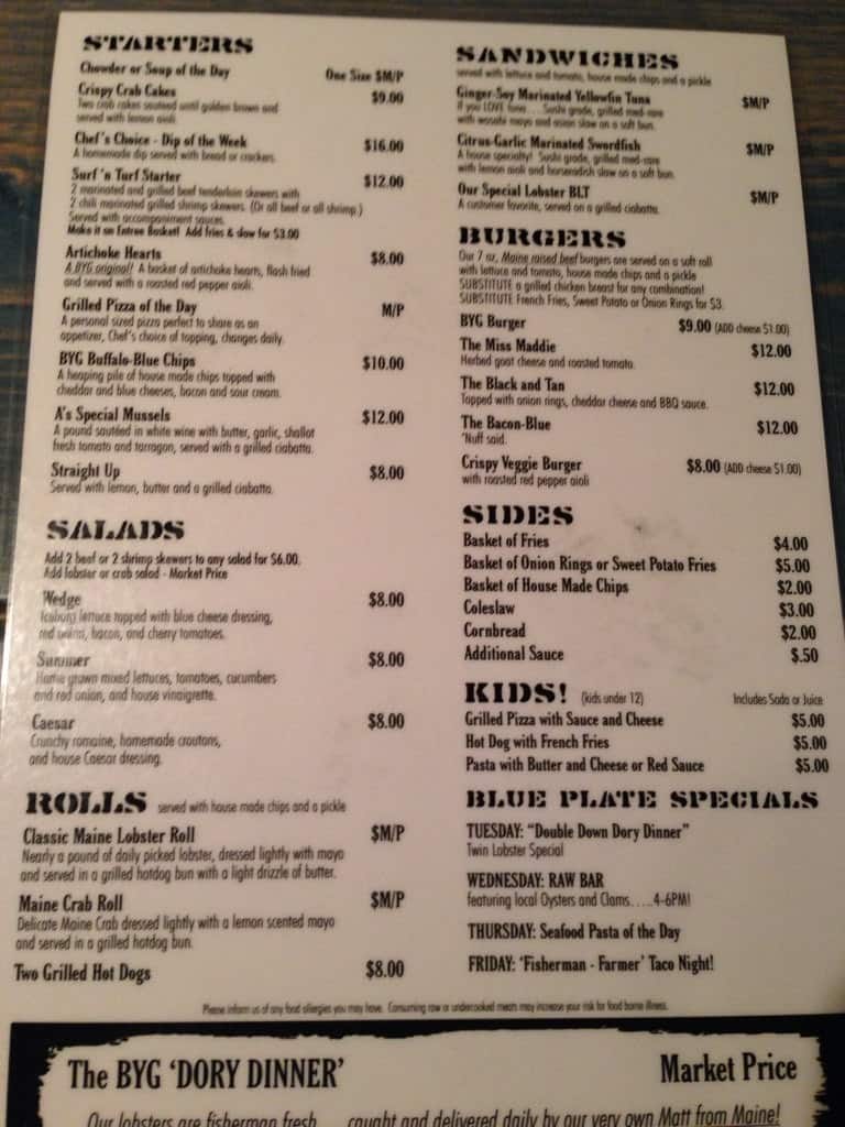 Menu at Boatyard Grill pub & bar, Blue Hill