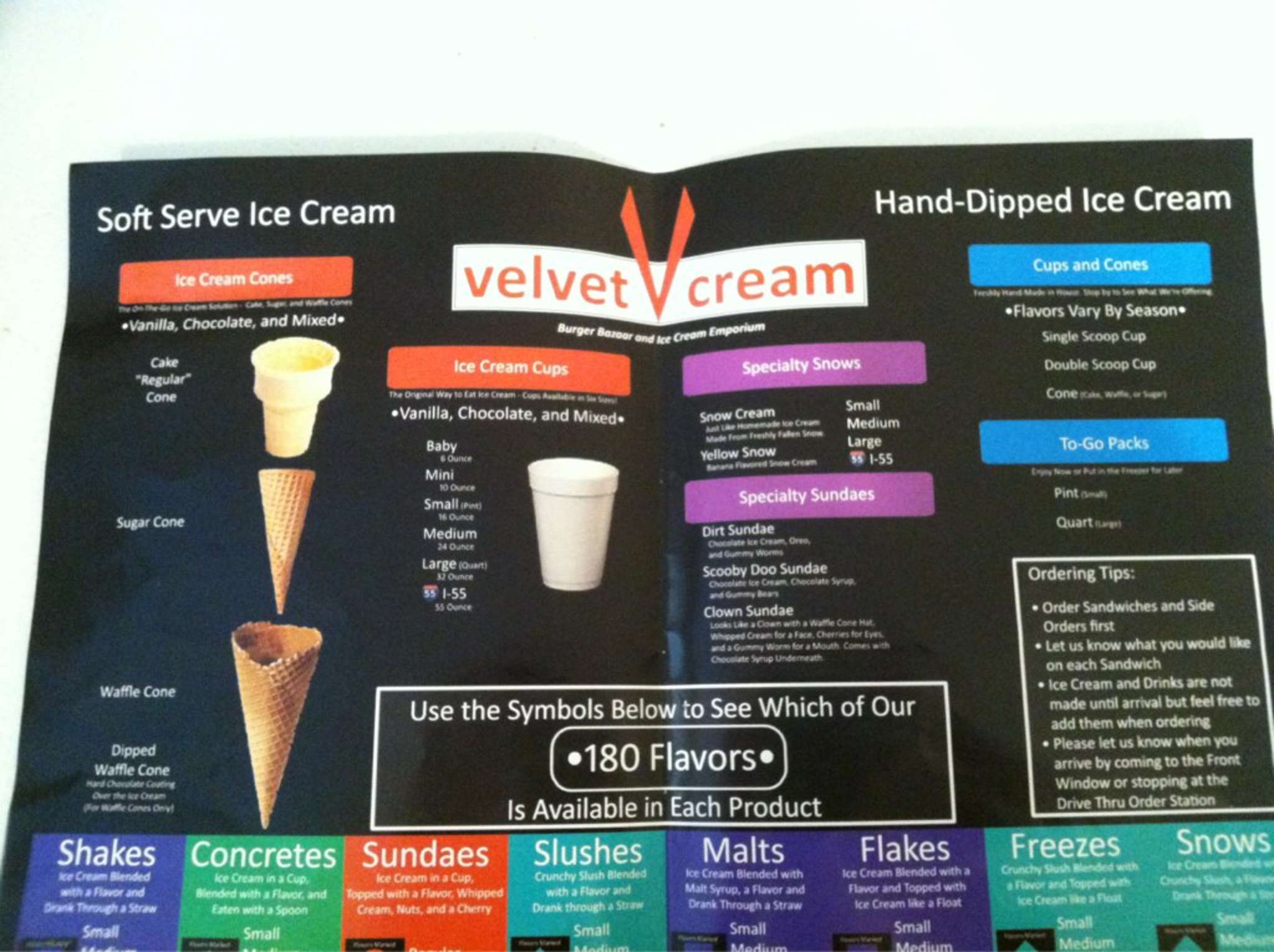 Menu at Velvet Cream The Dip fast food, Hernando
