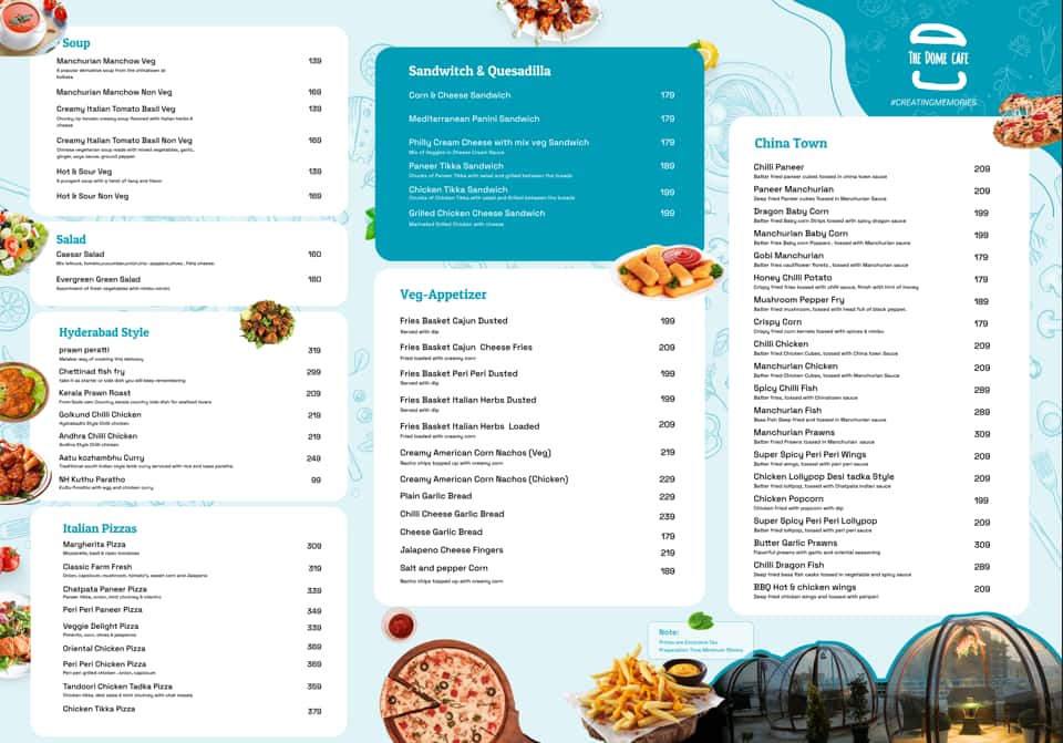 Menu of The Dome Cafe, Gachibowli, Hyderabad