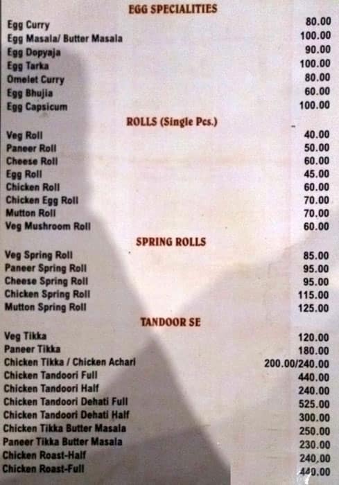 Swarnrekha Restaurant - Hotel Ganga Residency menu