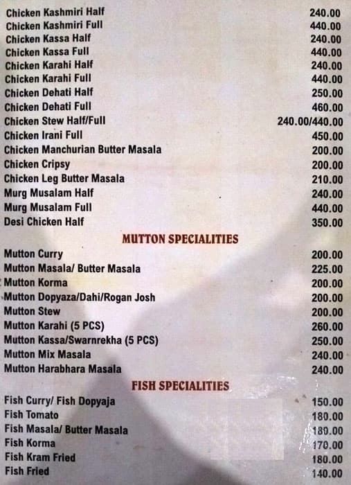 Swarnrekha Restaurant - Hotel Ganga Residency menu