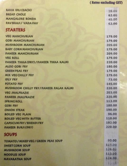 Padmashree Deluxe Restaurant menu
