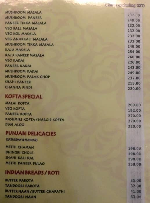 Padmashree Deluxe Restaurant menu