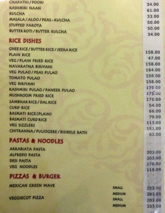 Padmashree Deluxe Restaurant menu