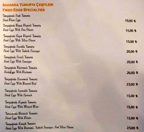 Menu at Rumeli Kale Cafe, Istanbul, Yahya Kemal caddesi. 10