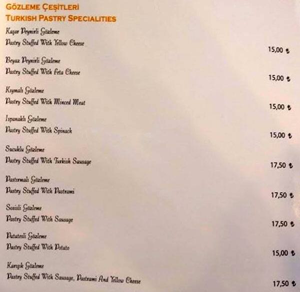 Menu at Rumeli Kale cafe & Restaurant (Merkez), Istanbul