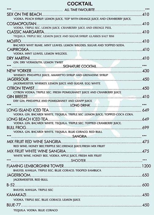 Blue Shack menu