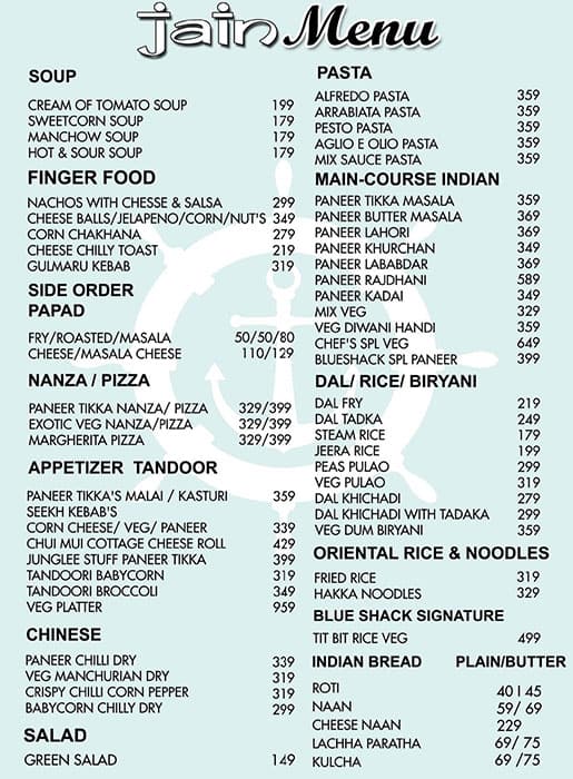 Blue Shack menu