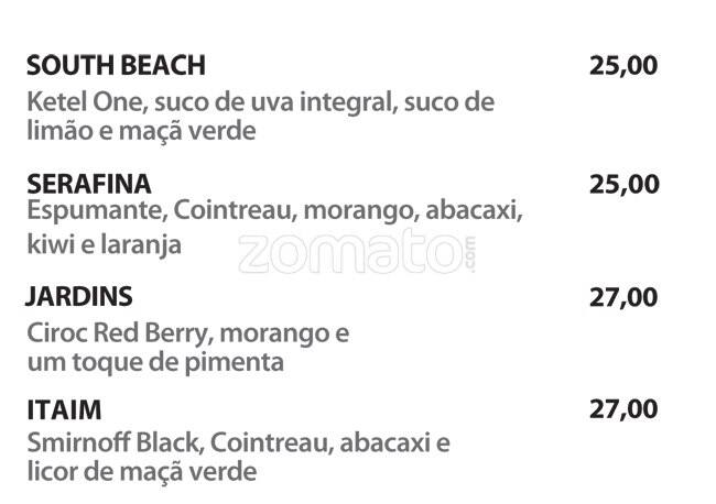 Serafina cardápio