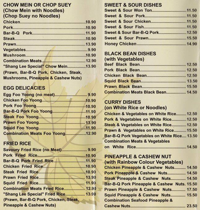 Shang Lee Menu, Menu for Shang Lee, Papakura, Auckland Menumania/Zomato