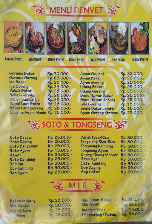 Menu At Dapur Kurnia Restaurant East Jakarta