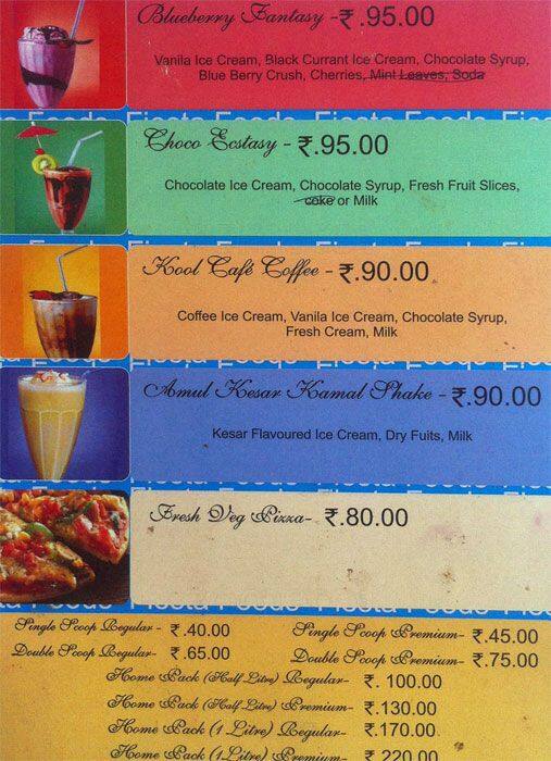 Menu at Amul Ice Cream Parlour, Kochi, Kaloor Kadavantra Road