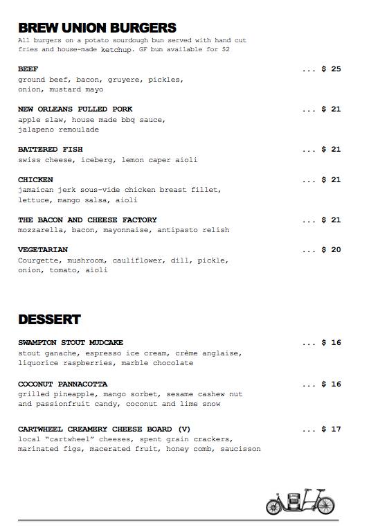 Menu at Brew Union Brewing Co pub & bar, Palmerston North