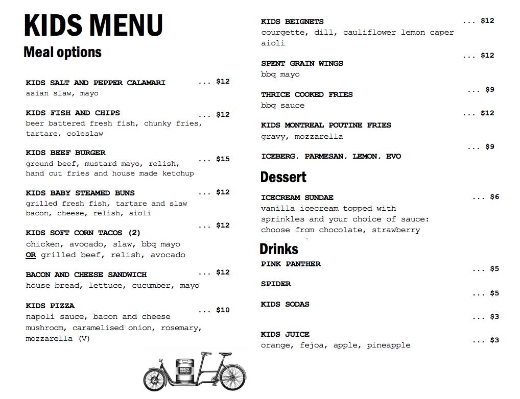 Menu at Brew Union Brewing Co pub & bar, Palmerston North