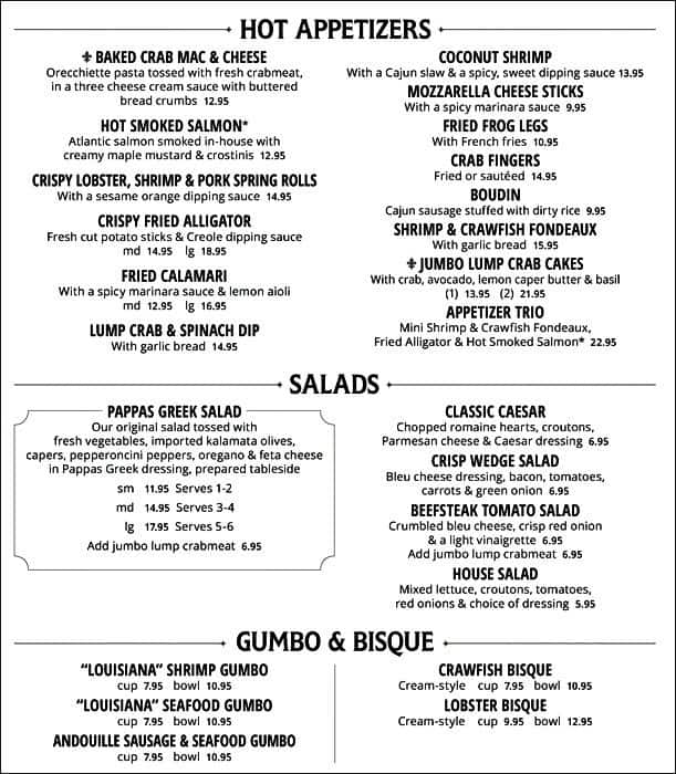 Pappadeaux Seafood Kitchen Menu