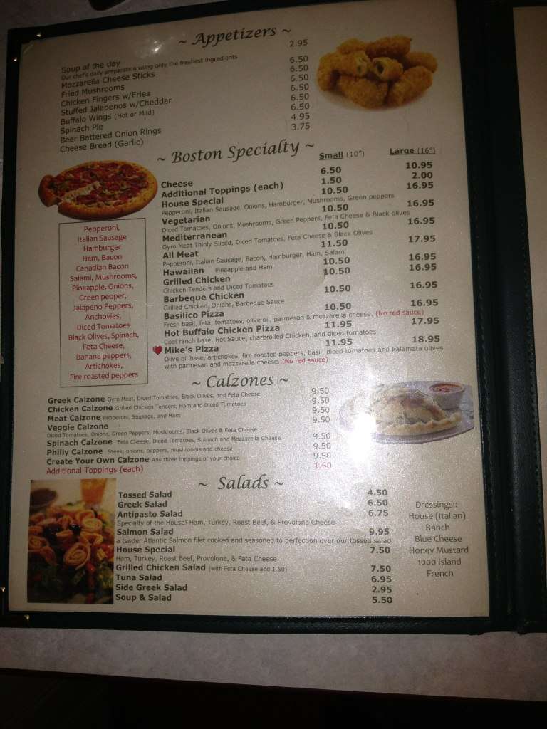 Menu At Boston Pizzeria Spartanburg