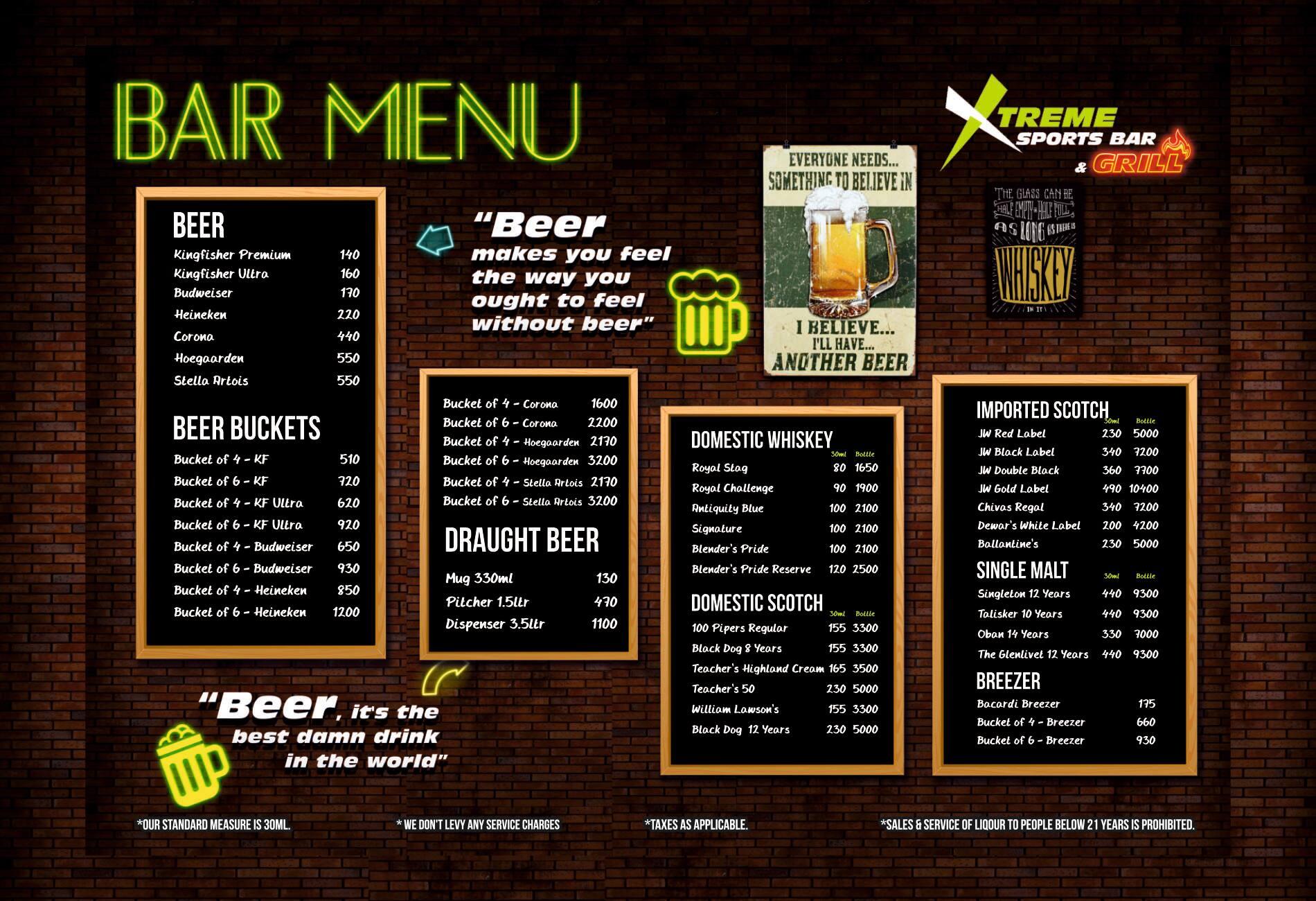 Xtreme Sports Bar & Grill Menu Zomato