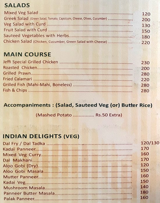 Jeffi Restaurant menu