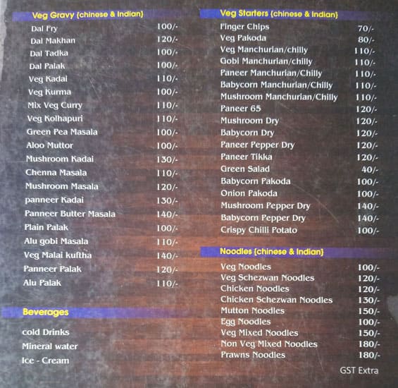 KARAVALI KOLIMANE (seafood , Tandoori, Chinese n Indian FAMILY Resto) menu