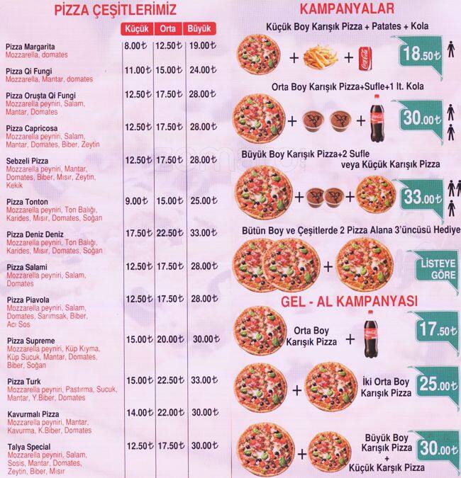 Talya Pizza Menü, Talya Pizza, İstanbul için Menü Zomato Türkiye