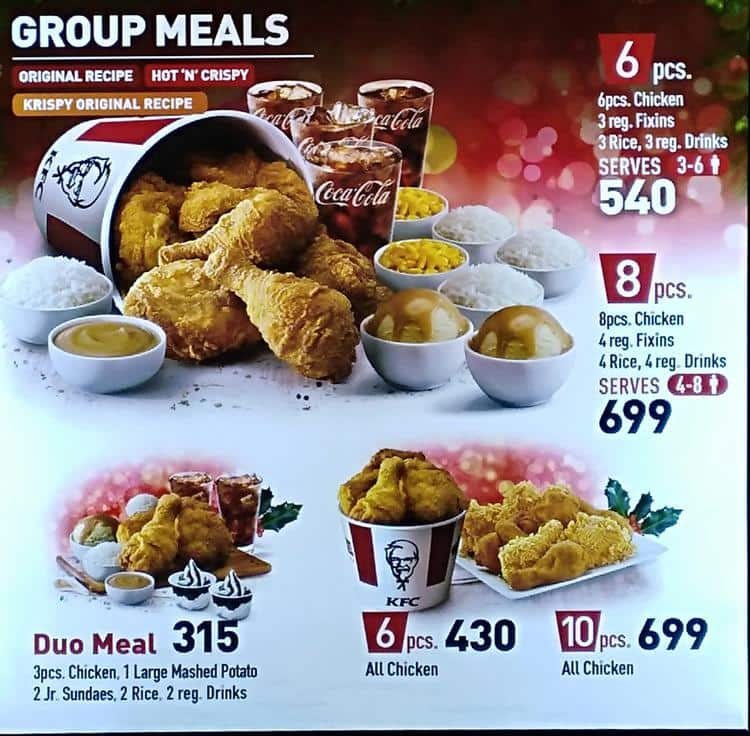 Menu at KFC restaurant, Makati, Ground Flr